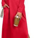 ANRABESS Women Long Sleeve Dresses 2025 Fall Casual Crewneck Loose Fit Split Flowy Wrinkle-Free Travel Vacation Maxi Dress (Red) XL