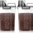 LEAWALK 3-5Lbs Airtight Small Cat Dog Pet Food Storage Containers BPA Free, with Large Pour Spout/1 Measuring Cup/ 4 Safety Locks and Double-layer Silicone Strip (Clear Black 2Pack)