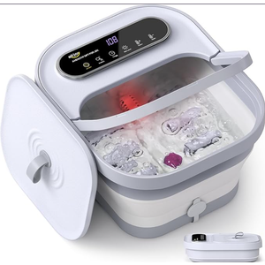 ALLJOY Foot Spa Bath Massager with Heat, Collapsible Foot Massager Spa Soaking Tub with Bubbles, Pumice Stone, Timer, 6 Shiatsu Massage Rollers Pedicure FootSpa for Relaxation,