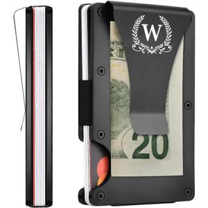 ELEGANTPARK Metal Wallet for Men Initial Monogrammed Gifts for Wedding Birthday Slim Minimalist Money Clip for Men RFID Blocking Engraved Metal Wallets with Money Clip Card Holder Letter W
