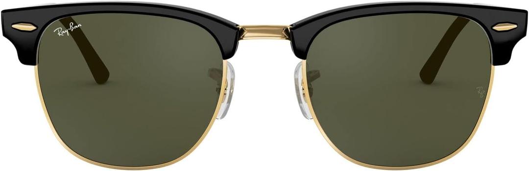 Ray-Ban RB3016 Clubmaster Square Sunglasses (Black on Gold/G-15 Green)