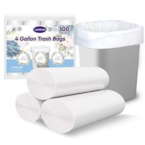 LainNeala Small Trash Bags 4 Gallon, 300 Count Small Garbage Bag Bathroom White Mini Trash Bag Trash Can Liners Unscented Garbage Bags for Bathroom Can