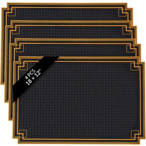Drydiet 4 Pcs 18 x 12 Inch Bar Mat Non Slip Rubber Mat with Gold Border Durable Stylish Spill Cocktail Service Coffee Mats for Restaurants Barbershop Clippers Bartending, Black