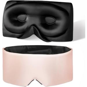 USlixury Silk Sleep Mask, 3D Contoured Sleeping Masks, Blackout Sleep Masks for Women with Nose Wing,100% Mulberry Silk, Face-Hugging Non-Slip SLEP Mask for Side Sleeper, 27.5x4.5'', Pink