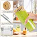 24 oz Glasses Drinking Set with Leakproof Bamboo Lids & Metal Straws, Glass Cups Set Double-Sided Fruit Print, Wide Mouth Kitchen Glasses Tumblers for Iced Coffee, Juice and Smoothie - 2 Pack