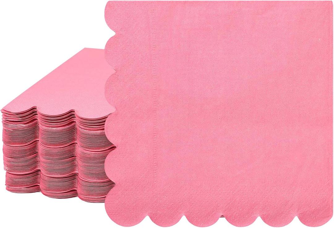 Fuutreo 100 Pcs Scalloped Cocktail Napkins Thick Paper Disposable Party Napkins Beverage Tissue for Wedding Dinner Birthday Supplies, 5 x 5 Inches(Rose Red) (Rose Red)