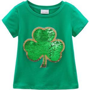 HH Family St. Patricks Day Shirt for Kids Flip Sequin Girls and Boys Green T-Shirt Clothing 4-12 Years (5, Shamrock)