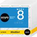 Simply 20x20x1 Air Filter, Merv 8, MPR 600, 12 Pack, Furnace Air Filter for HVAC (Actual Size: 19.75"x19.75"x0.75") DUST, Pet, & Allergy Control