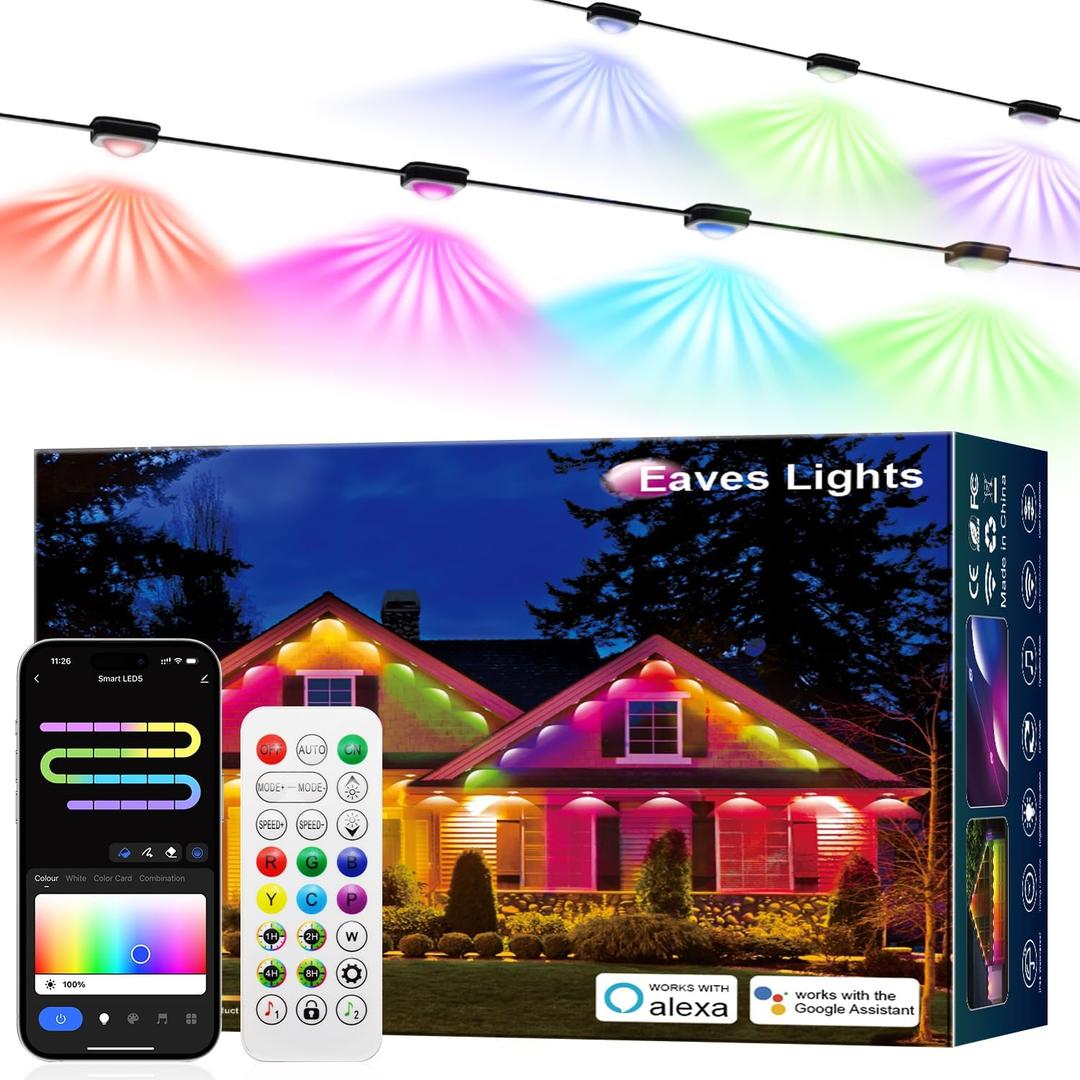 Permanent Outdoor Lights for House, RGB+IC Christmas Eave Lights 120ft with 88 LED Warm White, IP68 Waterproof Smart Starry Outside Light with App/Remote for Holiday, Halloween Daily Lighting(Black)
