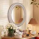 24 Inches Rustic Round Wall Mirrors - Wooden Farmhouse Circle Mirror for Bathroom, Entryway, Bedroom, Living Room, Entryway Decorative