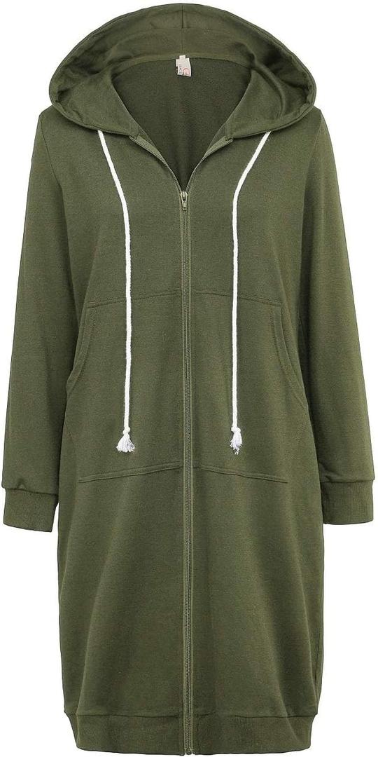 GRACE KARIN Women's Casual Pockets Zip up Hoodies Tunic Sweatshirt Long Hoodie Jacket (Army Green)