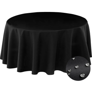 BYDOLL Table Cloth Round 70 Inch Tablecloth Fits Max60 Inch Diameter Top,Black Washable Outdoor Winkle and Stain Resistant Spillproof Polyester Tablecloths for Round Tables Party Cover