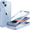 JETech Case for iPhone 14 6.1-Inch with Built-in Tempered Glass Screen Protector, Camera Full Cover All-Around Protection, Shockproof Bumper Phone Cover Clear Back, HD Film (Light Blue)