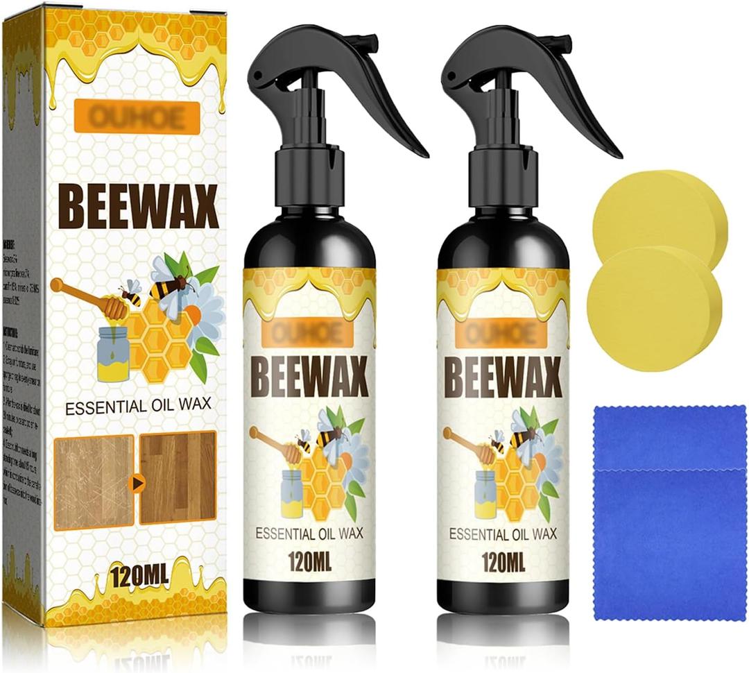 2 x 2Pcs ﻿Beeswax Wood Polish Spray, Deep Maintenance Furniture Bees Wax Essential Oil Wax for All Wood Furniture Polish and Cleaner.