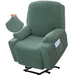 H.VERSAILTEX Stretch Couch Cover Recliner Cover Electric Power Lift Recliner Chair Cover Fitted Standard Large Power Lift Recliner with Side Pocket, Soft Thick Jacquard(Single Seat, Loden Frost)