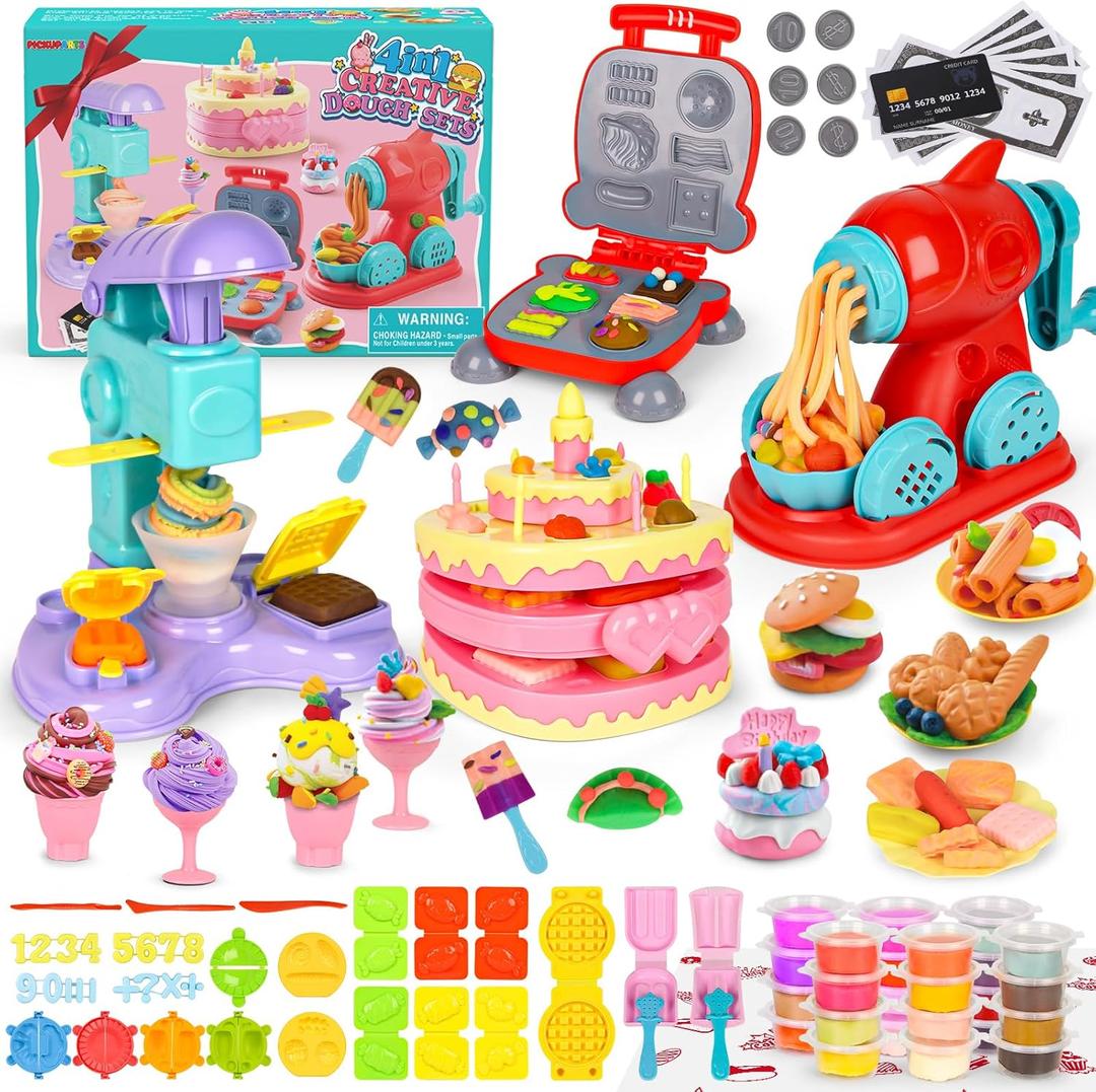 4-in-1 Dough Sets for Kids 2-4-8 Ultimate 87 PCS Play Tools, 24 Clay Creative Kitchen Set Ice Cream Hamburger Cake Noodle Maker Arts Crafts Food Toys Gifts for Boy Girl Kids Age 3 4 5 6
