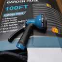Garden Hose 100FT Non-Expanding, Lightweight Hose With 10-Function Nozzle, Leak-Proof No-Knot, Easy to Carry, Wear-Resistant, Sturdy 3/4GHT Flexible Water Hose for Outdoor (Black with Nozzle)