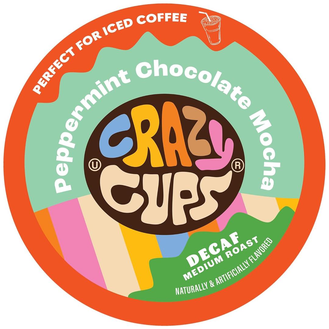 Crazy Cups Decaf Flavored Coffee Pods, Peppermint Chocolate Mocha, Decaffeinated Coffee for Keurig K Cups Machines, Hot or Iced Coffee, Decaf Coffee in Recyclable Pods, 22 Count (Pack of 1), Best By 12/09/2026