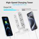 Flat Plug Power Strip Tower 10FT, 40W Total Fast Charging Station, Dual PD 20W USB-C Surge Protector with 12 AC Outlets and 8 USB Ports (4 USB C), Long Extension Cord for Home Office Dorm Room
