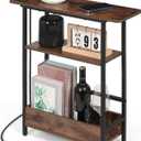 Narrow Side Table with USB-C Charging Station, 3-Tier Slim End Table with Magazine Holder, Modern Thin Side Table for Couch or Small Spaces, Skinny Nightstand for Living Room or Bedroom