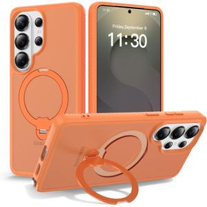 Phone Case for Samsung Galaxy S26 Ultra: Rotatable O-Ring Stand MagSafe-Compatible, Military-Grade Drop Tested, Translucent Matte Silky Touch Anti-Slip Grip, S-Pen Friendly (Orange)
