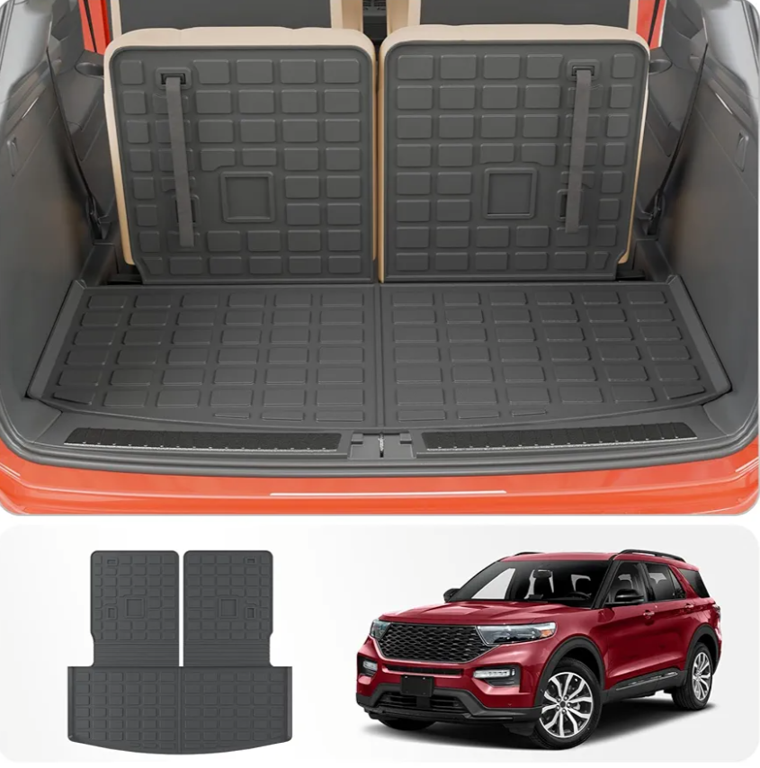 Cargo Mat Compatible with 2020-2025 2026 Ford Explorer Trunk Mat Cargo Liner Seat Back Cover Protector TPE All Weather Trunk Liner 2025 Explorer Accessories (Trunk Mat with Backrest Mats)