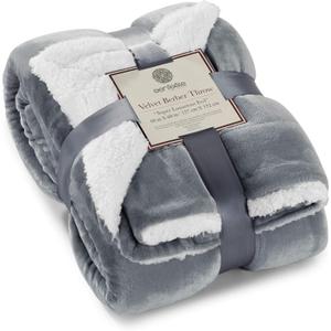 Genteele Sherpa Throw Blanket Super Soft Reversible Ultra Luxurious Plush Blanket, 50 x 60 inches, Gray/White