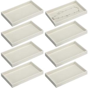 Inbagi 8 Pcs Small Velvet Jewelry Tray Stackable Jewelry Drawers Organizer Trays Jewelry Storage Trays 8.3 x 4.7 x 1 Inches (Beige)