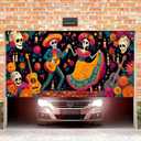 13x6ft Halloween Garage Door Banner, Day of the Dead Sugar Skull Backdrop Outdoor Indoor Halloween Garage Door Cover, Large Dia de los Muertos Wall Decoration for Yard Porch Party Display