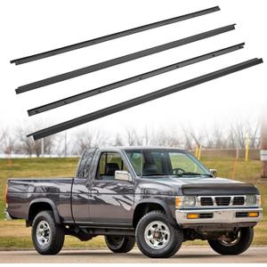 4 Pcs Black Car Outer & Inner Door Window Moulding Trim Weather strip Seal Belt Compatible with Nissan Vehicle 1986-1994 Pickup D21 Hardbody, Replace#80820-01G00 80821-01G00 80834-01G00 80835-01G00