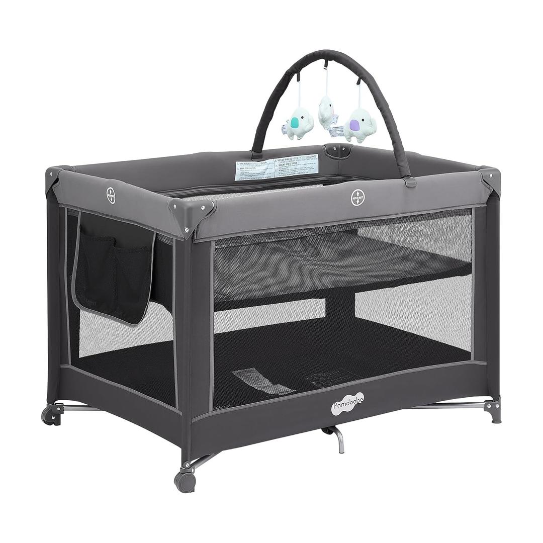 Pamo Babe Portable Playpen Foldable Playard Portable Crib for Baby and Toddlers (Charcoal gray)