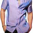 WDIRARA Men's Graphic Print Short Sleeve Tops Stand Collar Button Front Shirt (Large)