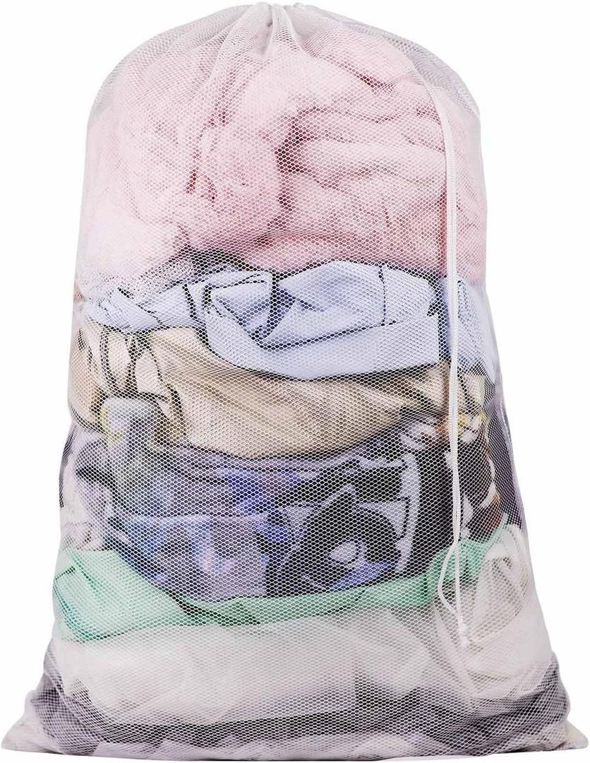 Large Laundry Bag, Dirty Clothes Bag with Drawstring Lock, Laundry Mesh Wash Bags for Laundry Bag Travel, 2 Pack 24" x 36", (White)