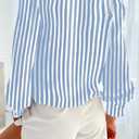 Women's Business Casual Tops Summer Long Sleeve Button Down Shirts V Neck Chiffon Blouses (Blue, S)