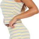 Women Striped Pajamas Set Sexy Sleeveless Crop Vest Elastic Shorts Casual Sleepwear (L)