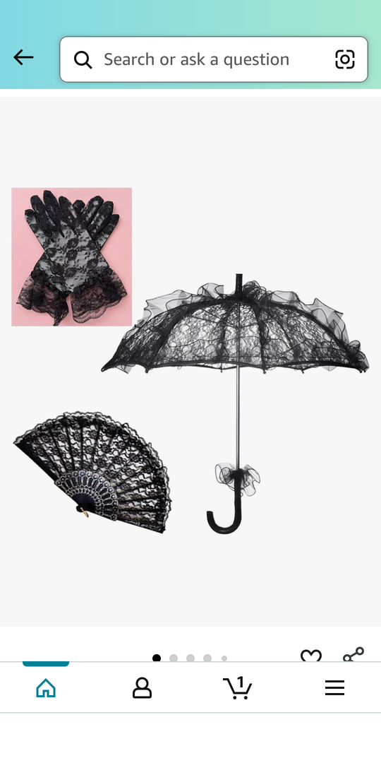 Lace Parasol Set Halloween Black Lace Umbrella Parasol Vintage Embroidery Umbrella Black Flower Gloves Handheld Folding Fan for Weeding Bridal Dancing Party Halloween Cosplay