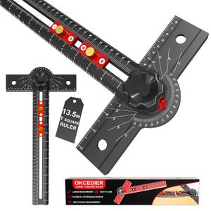 Woodworking T Square Ruler, 13.5 Inch Adjustable Angle 15-165 Measurement Tool, Aluminum Alloy, Precision Drilling Positioning Guide for Carpentry, Drafting, Contractor, Scribe Crafting, Drywall