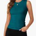 Rooscier Women's Racerback Crew High Neck Knit Ribbed Slim Fitted Casual Basic Tank Top Shirts, XS