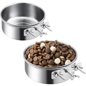 Dog Crate Water Bowl, 2 Pack No Spill Hanging Cage Food Bowls for Kennel Puppy Cat Bird Bunny Stainless Steel Metal Mountable Small&Medium Feeding Dish Wall Mounted Attachable Crates Pet Feeder (5.3"x2" & 4.5"x2"(23oz+15oz)