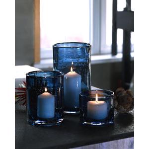 Glass Hurricane Candle Holders Bulk for Pillar Blue Seeded Bubbles Cylinder Table Centerpiece Modern Rustic Vases Home Decor 10" 7" 4" Set of 3