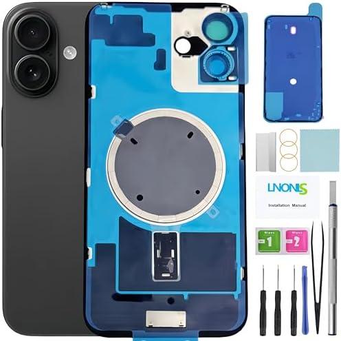 LNONLS 16 Plus Back Glass Replacement for iPhone 16 Plus Rear Back Cover Glass Waterproof and Camera Lens+Professional Repair Tool Kit (Black)