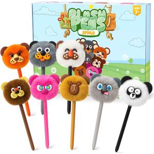 8 pcs Cute Pens for Kids - Fun Pens, Fluffy Pom Pom Pen for Party Favors, Carnival Prizes, Treasure Chest for Kids Prizes and Tween Girls Gifts, End of Year Student Gifts