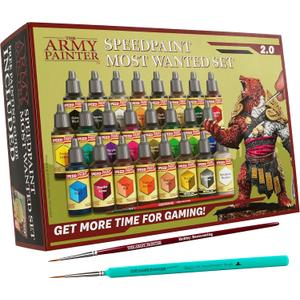 The Army Painter Speedpaint 2.0 Most Wanted Paint Set Combo, Acrylic Contrast Paint Set with 24 Dropper Bottles of 18ml and 2 brushes, For Miniature Painting