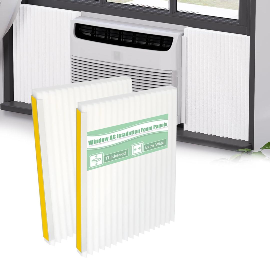 Window Air Conditioner Foam Insulating Panels, Window AC Unit Indoor Cover for Summer & Winter, Block Draft,17" H x 12" W Thickened Foam Panels for Extra Wide Window, 2 Pack, White 