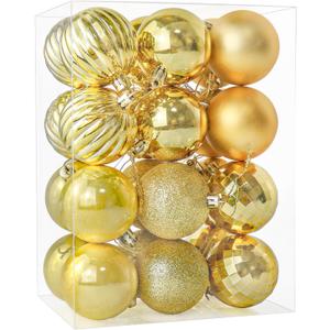 24ct Christmas Balls Ornaments, 2.36 Inch Christmas Tree Balls Ornaments, Decorative Baubles Decorations for Xmas Tree Decor Holiday Party, Gold