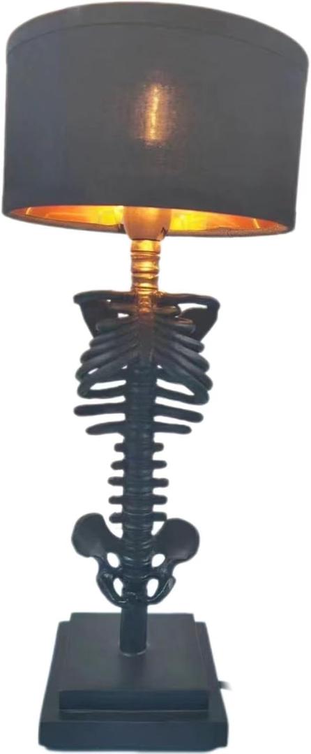 Thcbme Gothic Skull Lamp for Festival - 5W USB Art Deco Skeleton Table Light, Spooky Resin Novelty Decor with Funky Whimsical Design, Unique Gothic Decorate for Party/Home Office (Black)