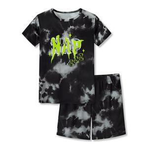 Beezizac Pajamas for Boys Trendy Black Tie Dye Short Sleeve Set 2-PC PJ Kid Cozy Sleepwear Size 10-12,  Shorts size 18