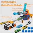 Dwi Dowellin Truck Toys for Kids, 28" Large Car Toys Include 4 Race Cars+6 Soft Foam Balls, with Light & Sounds, Eejection&Shooting Transport Trucks Toy, Gifts for Boys Girls 3 4 5 6 7 8+ Year Old (Black)