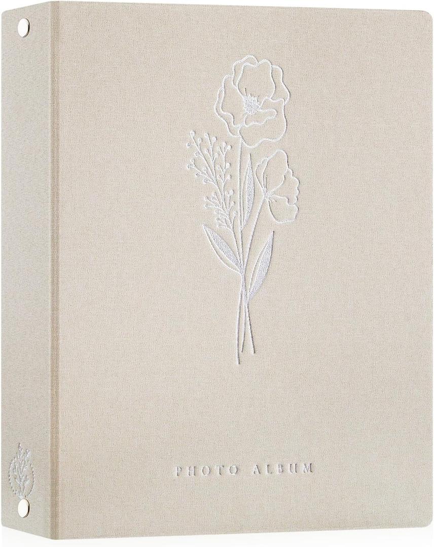 Lanpn Photo Album Scrapbook 11x14, Linen Hard Cover Archival Acid Free Top Load Pocket Photo Book with Sleeves that Holds 100 Vertical Only 11 x 14 Picture (Beige)