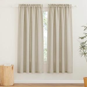 RYB HOME Semi Sheer Curtains - Linen Textured Sheer Privacy Curtains Light Filtering Semitransparent Rod Pocket Drapes for Bedroom Living Room Dining Window Decor, Beige, 52 x 72 inches, 2 Pcs